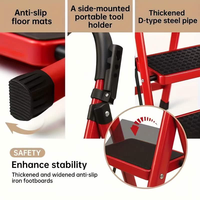 Folding 3/4-Step Ladder – Portable Steel Step Stool, Anti-Slip DailySale