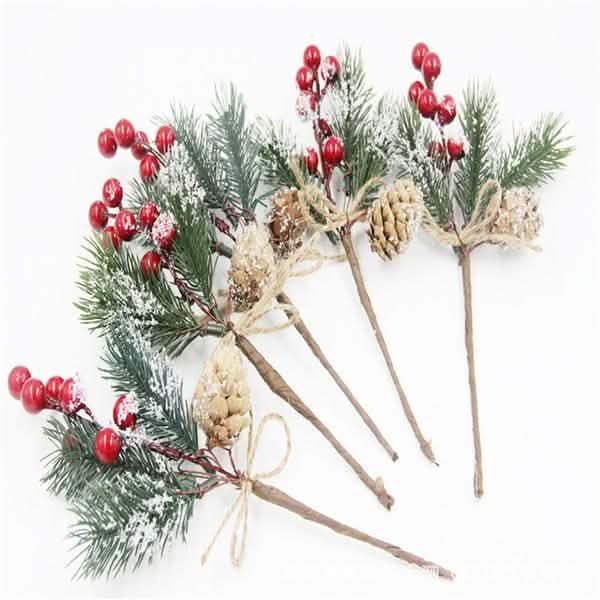 Fake Snow Frost Pine Branch Cone Berry Holly Christmas Tree Christmas Ornament DailySale