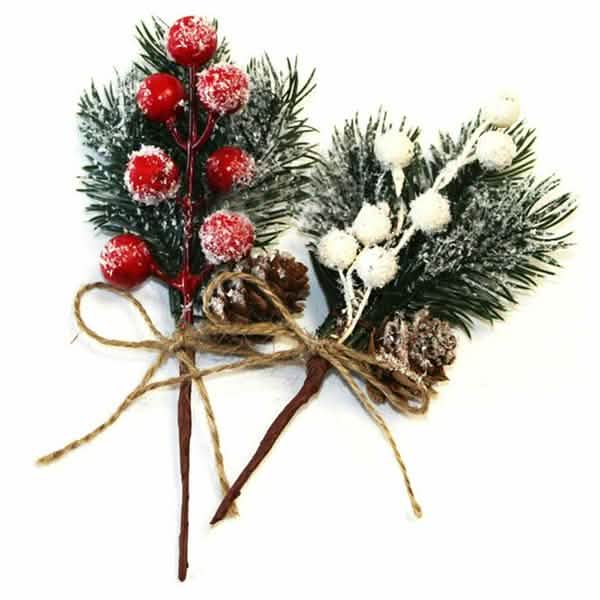 Fake Snow Frost Pine Branch Cone Berry Holly Christmas Tree Christmas Ornament DailySale
