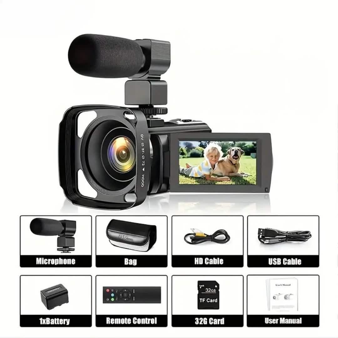 16x Zoom 1080P HD Digital Camera Bundle with 2 Batteries, 32G TF Card, Mic, Hood & Bag DailySale