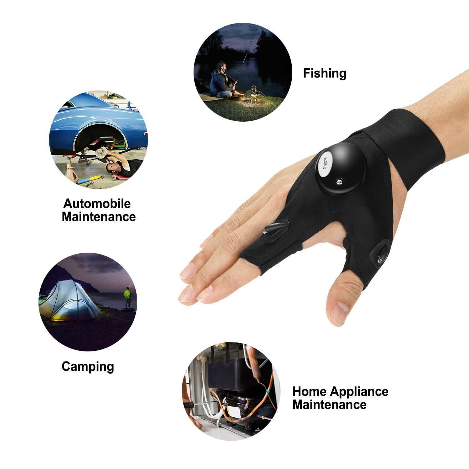 Fingerless LED Flashlight Gloves Auto Repair Fishing Hiking DailySale