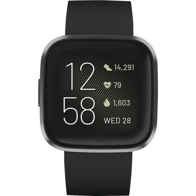 Fitbit - Versa 2 Smartwatch 40mm Aluminum - Black/Carbon with Silicone Band DailySale
