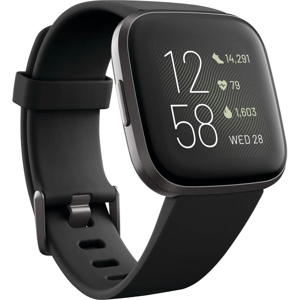 Fitbit - Versa 2 Smartwatch 40mm Aluminum - Black/Carbon with Silicone Band DailySale