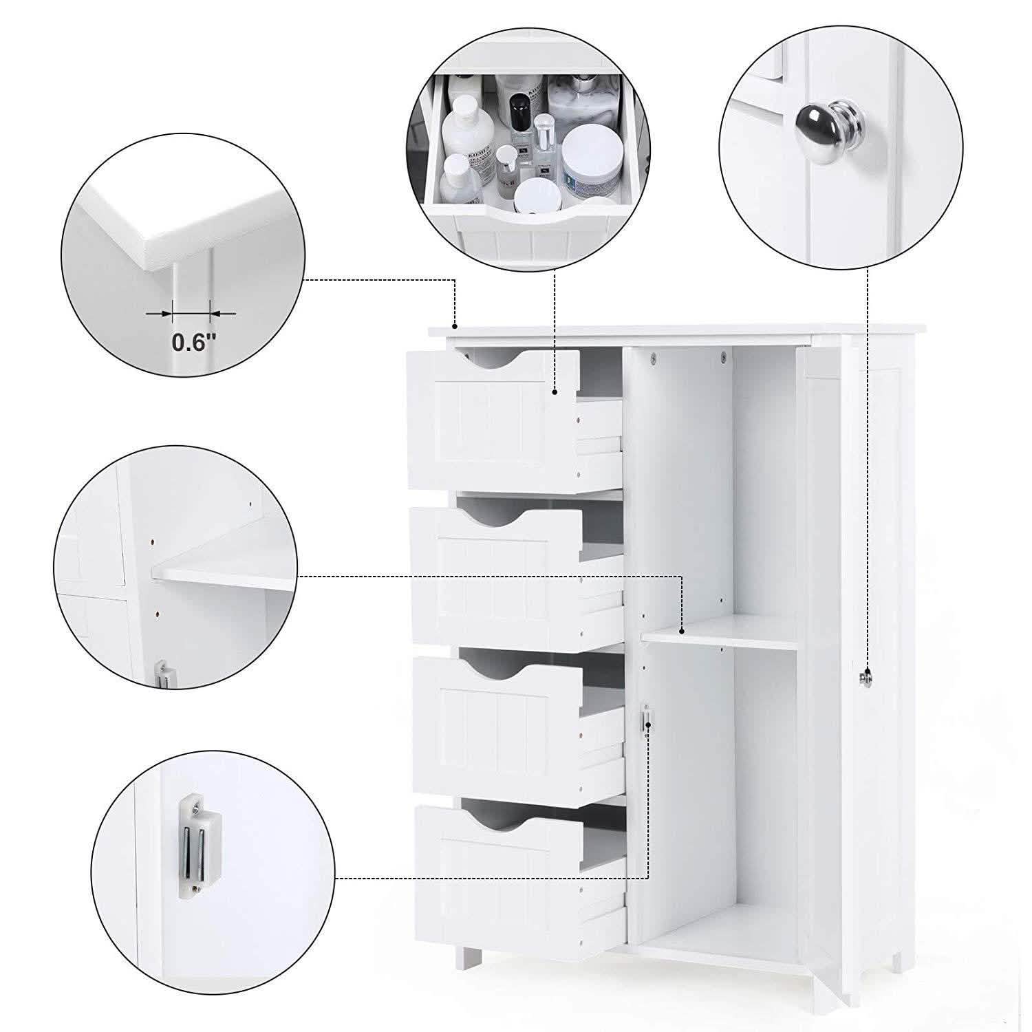 Floor Cabinet Bathroom Organizer with 4 Drawers and Adjustable Shelf DailySale