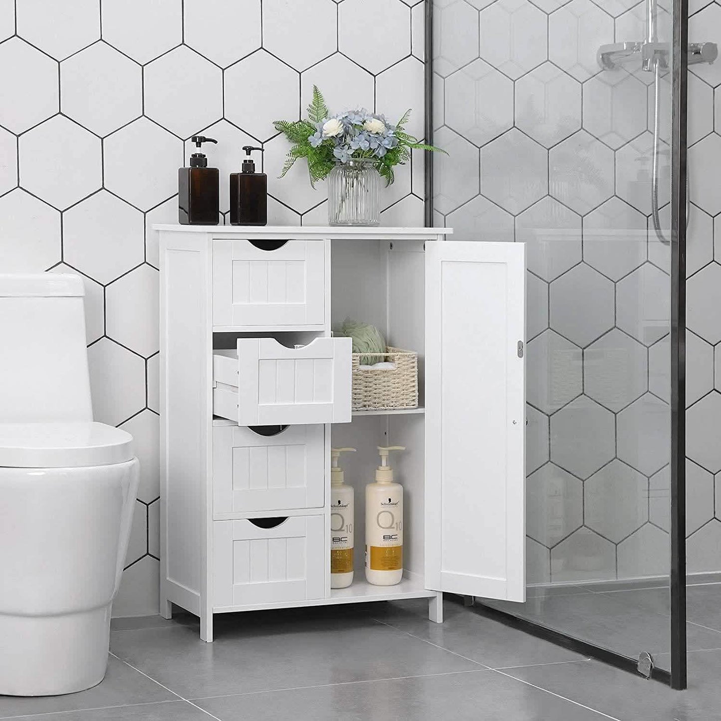 Floor Cabinet Bathroom Organizer with 4 Drawers and Adjustable Shelf DailySale
