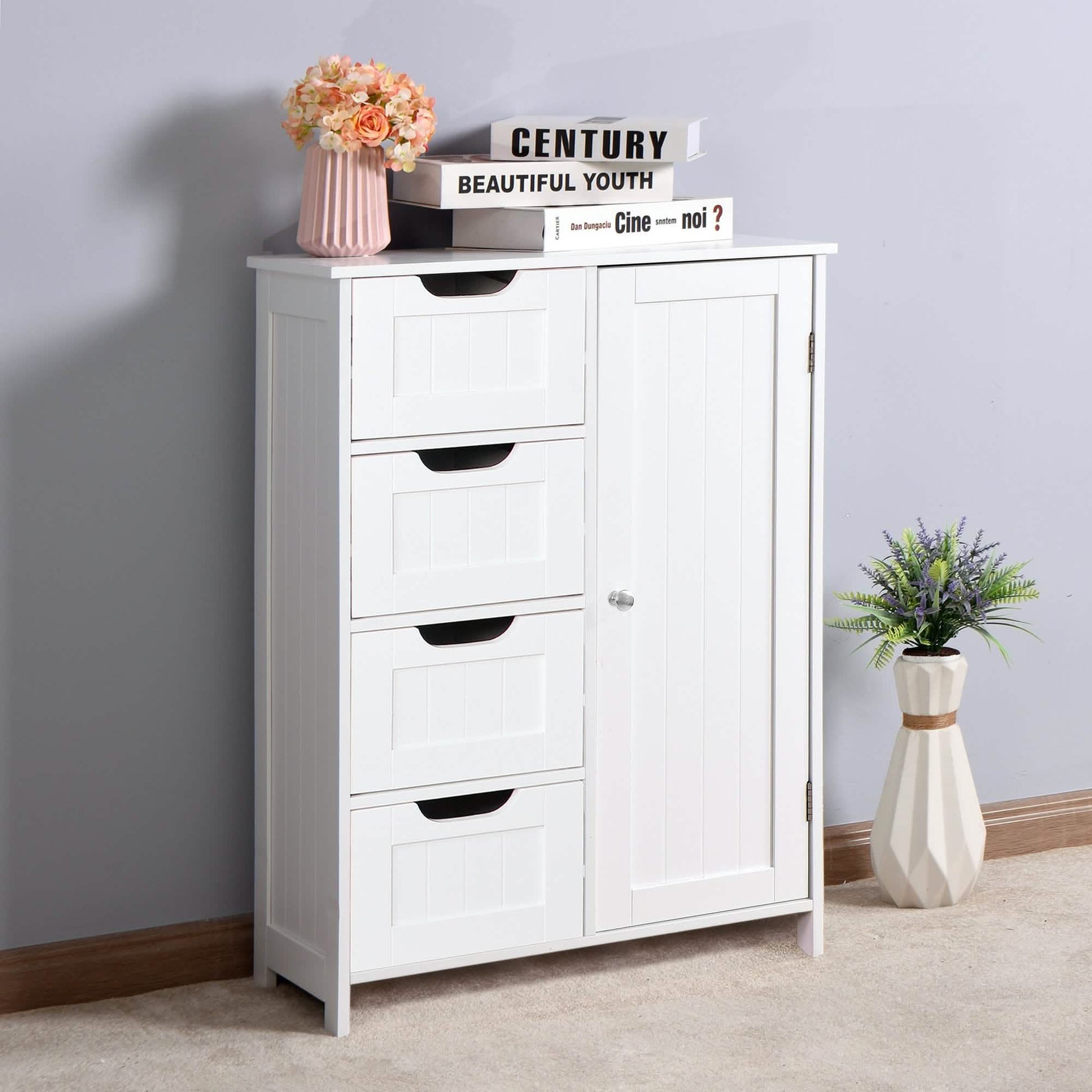 Floor Cabinet Bathroom Organizer with 4 Drawers and Adjustable Shelf DailySale