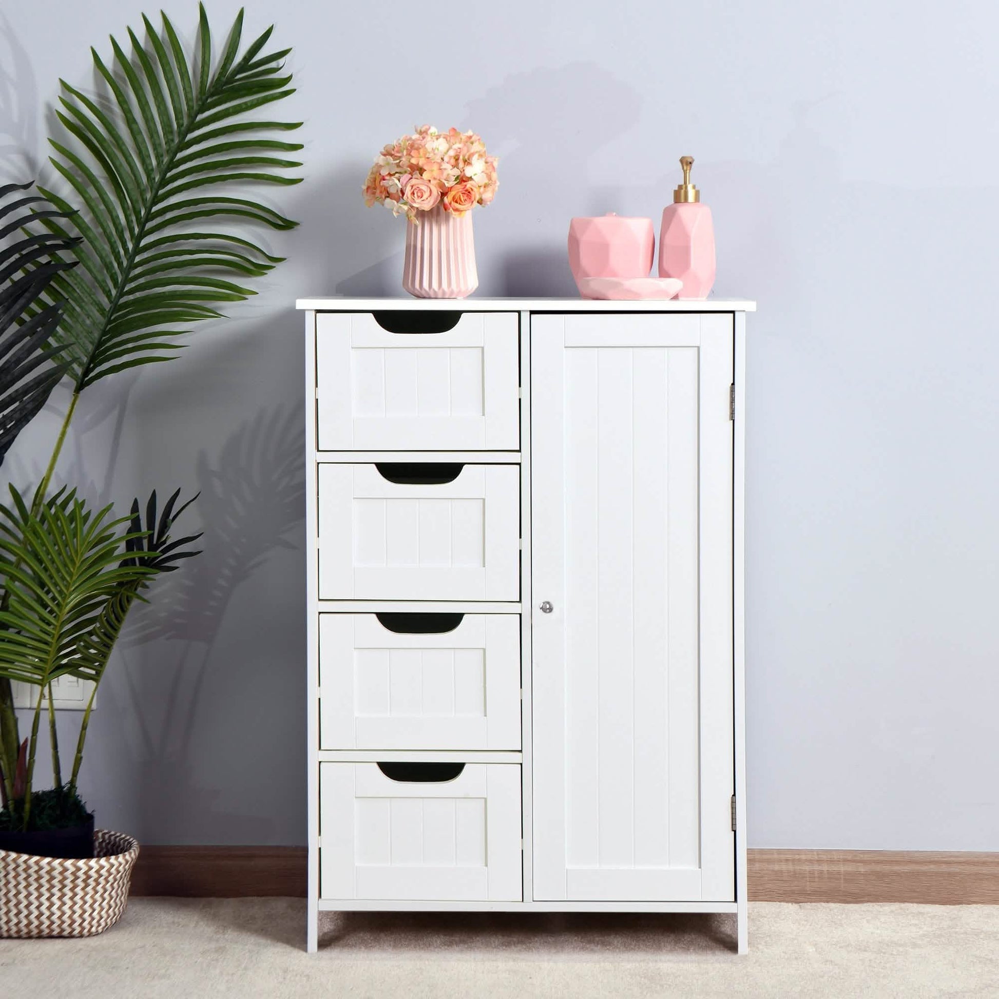 Floor Cabinet Bathroom Organizer with 4 Drawers and Adjustable Shelf DailySale