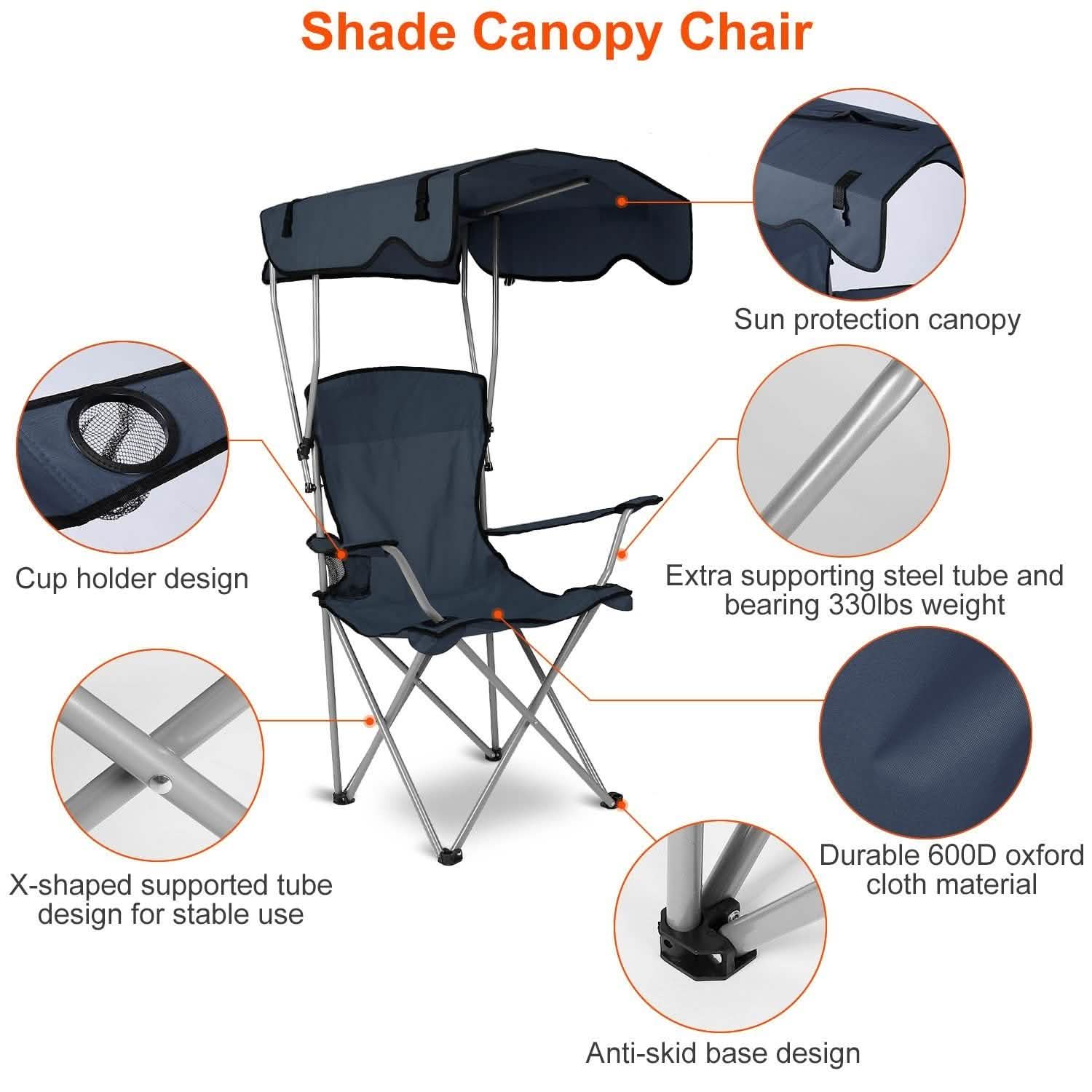 Foldable Beach Canopy Chair Sun Protection with Cup Holder DailySale