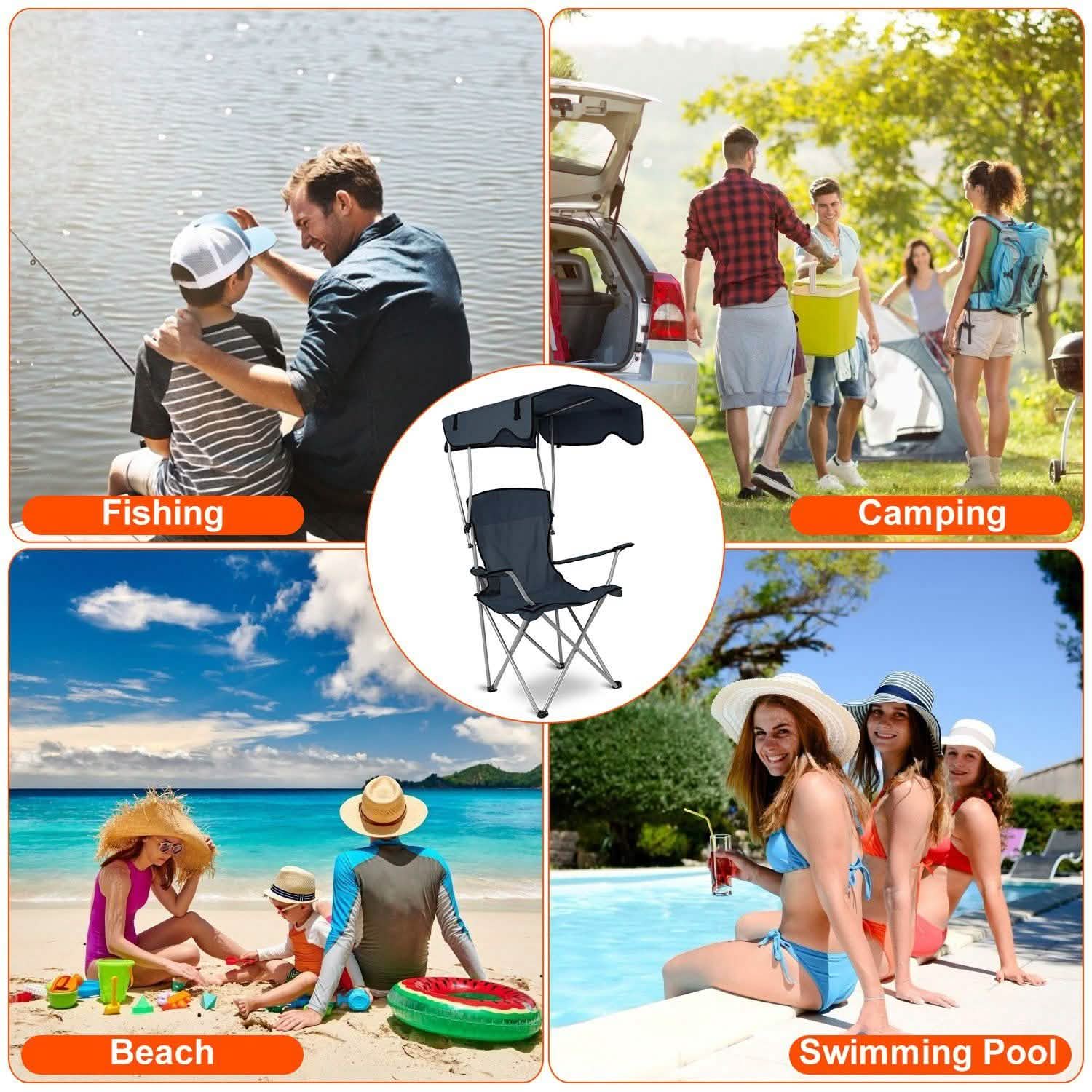 Foldable Beach Canopy Chair Sun Protection with Cup Holder DailySale