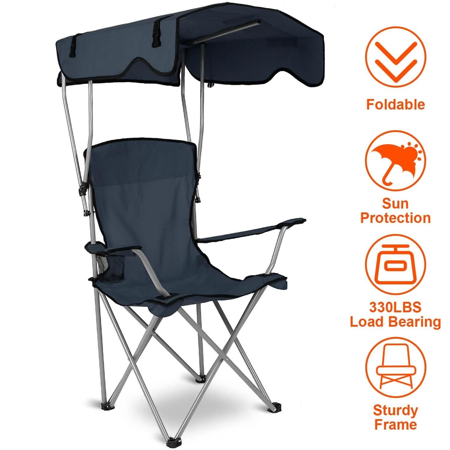 Foldable Beach Canopy Chair Sun Protection with Cup Holder DailySale