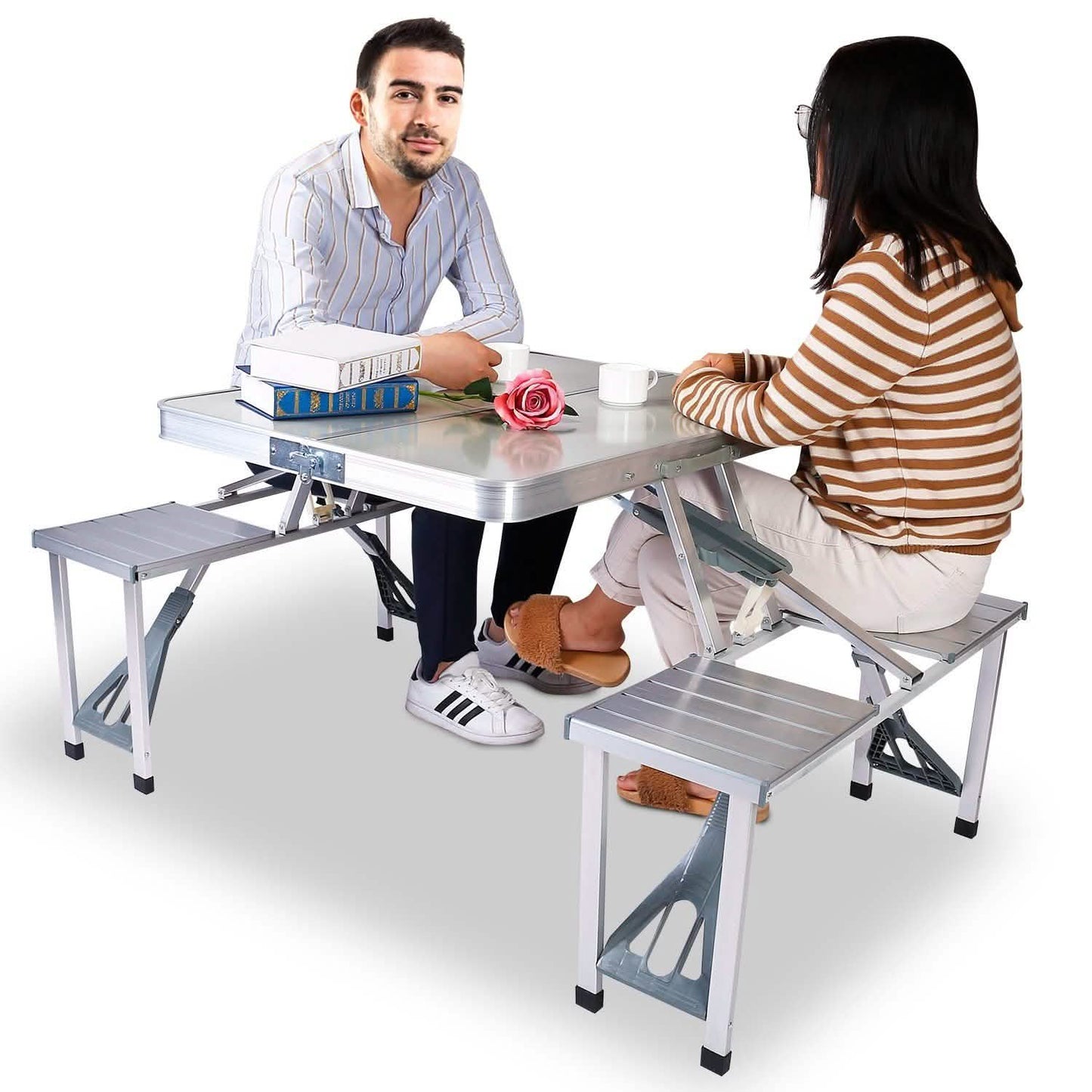 Folding Picnic Table with 4 Seats and Umbrella Hole DailySale