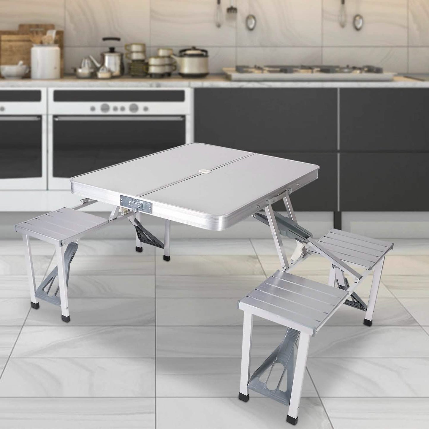 Folding Picnic Table with 4 Seats and Umbrella Hole DailySale