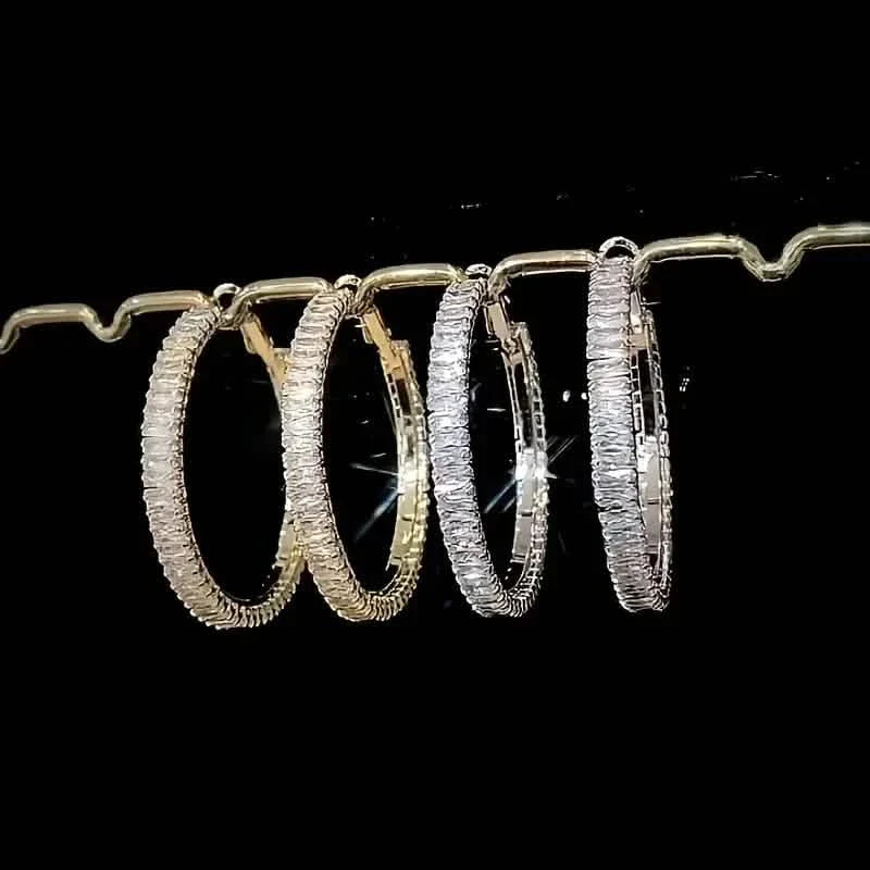 Full Rectangular Shiny Synthetic Zirconia Decorative Hoop Earrings DailySale