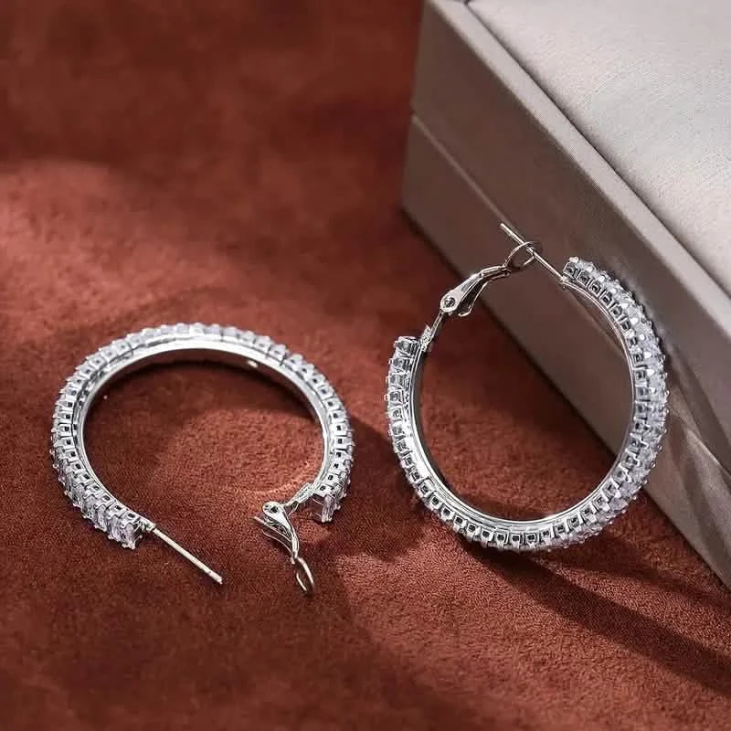 Full Rectangular Shiny Synthetic Zirconia Decorative Hoop Earrings DailySale