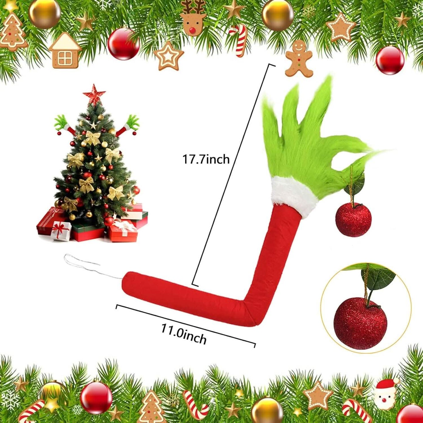 Furry Green Monster Elf Arms Hand for Christmas Tree Ornaments DailySale