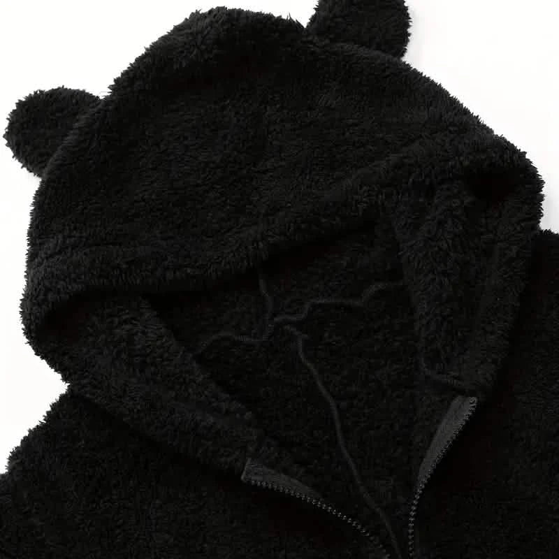 Fuzzy Hooded Pajama Jumpsuit For Music Festival, Long Sleeve Zipper Lingerie & Sleepwear DailySale