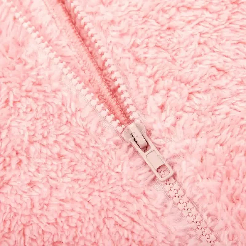 Fuzzy Hooded Pajama Jumpsuit For Music Festival, Long Sleeve Zipper Lingerie & Sleepwear DailySale