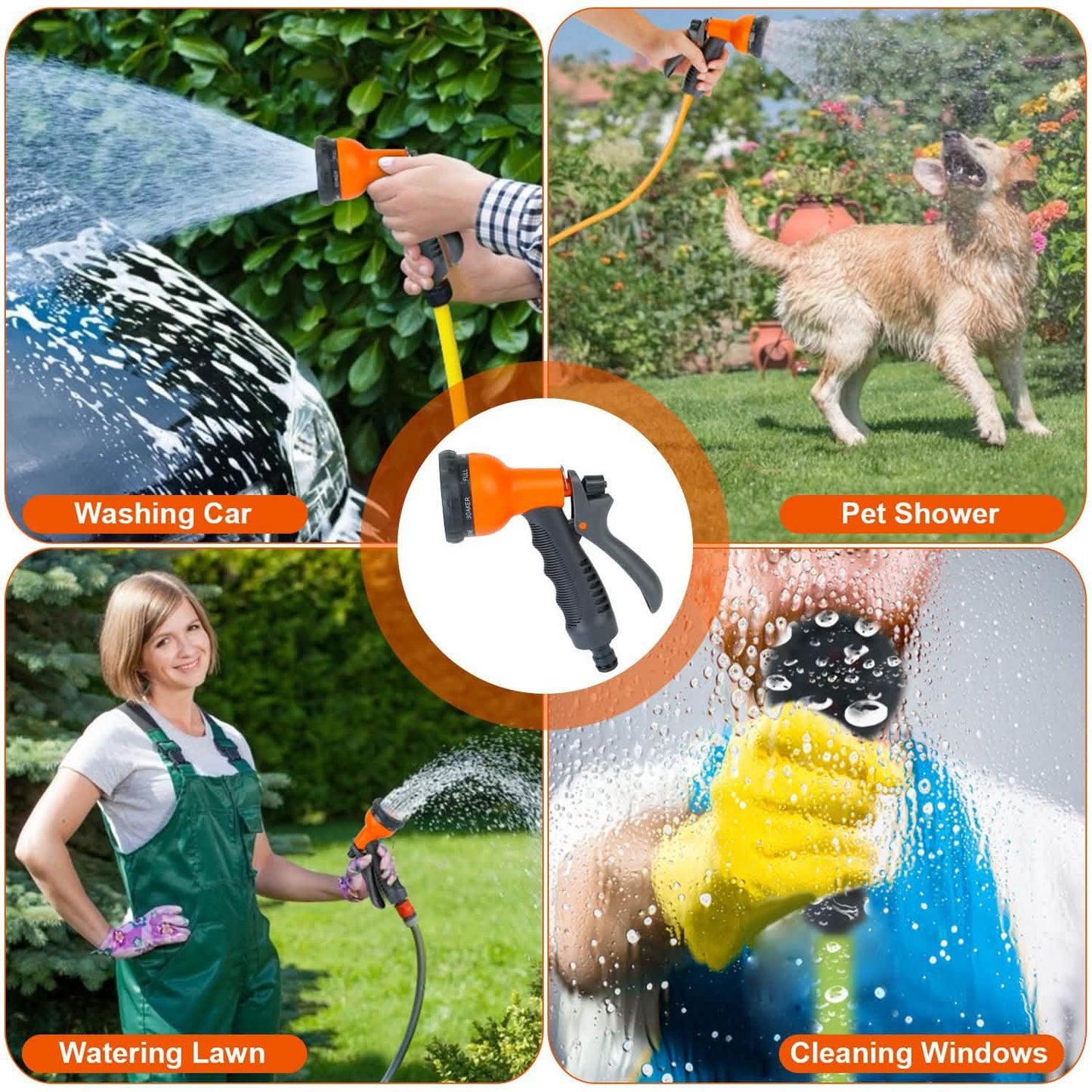 Garden Hose Nozzle Water Spray Gun 8 Adjustable Patterns DailySale