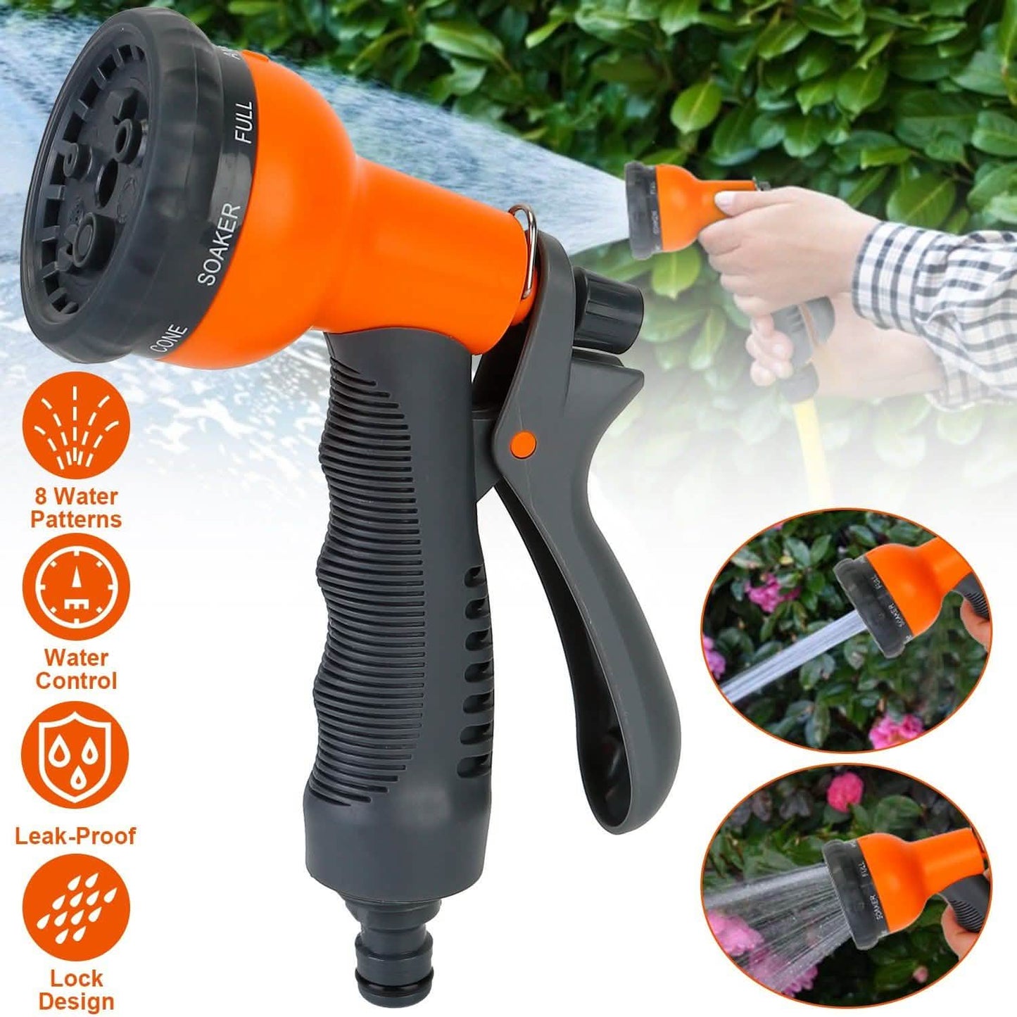 Garden Hose Nozzle Water Spray Gun 8 Adjustable Patterns DailySale
