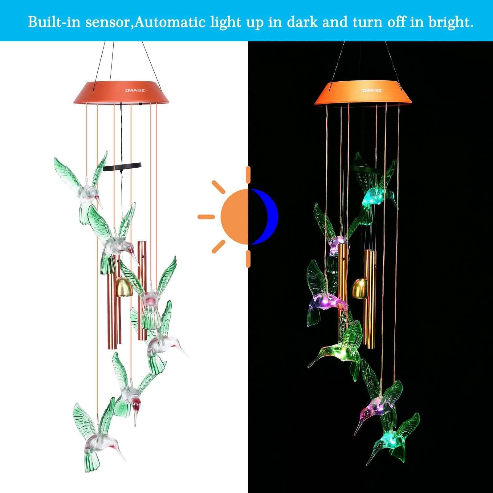 Garden Patio Yard Waterproof Solar Hummingbird Wind Chimes DailySale