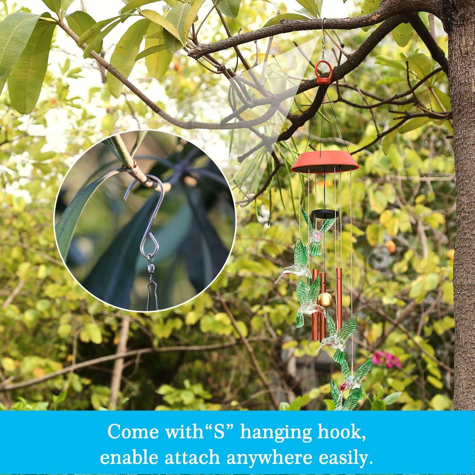 Garden Patio Yard Waterproof Solar Hummingbird Wind Chimes DailySale
