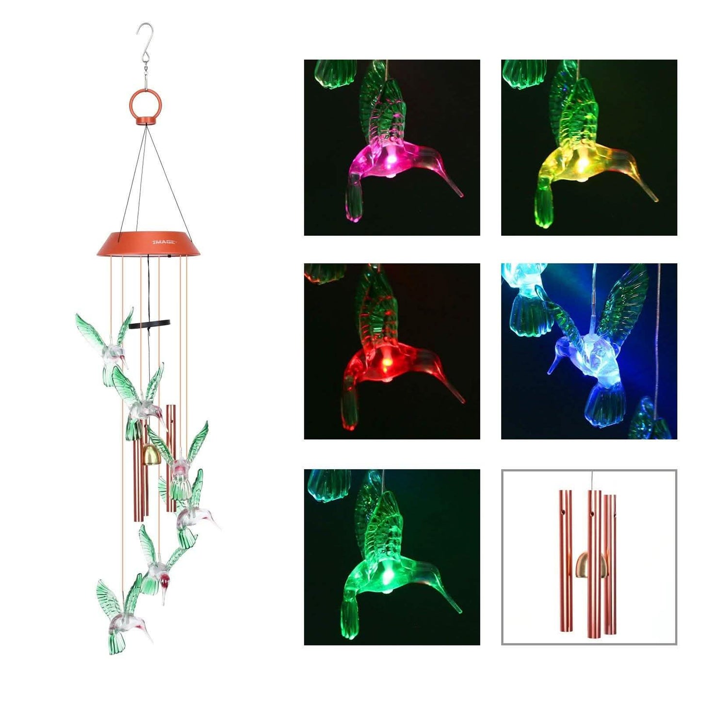 Garden Patio Yard Waterproof Solar Hummingbird Wind Chimes DailySale
