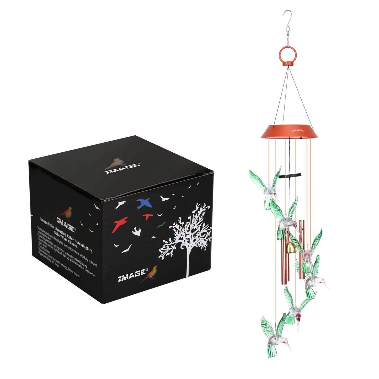 Garden Patio Yard Waterproof Solar Hummingbird Wind Chimes DailySale