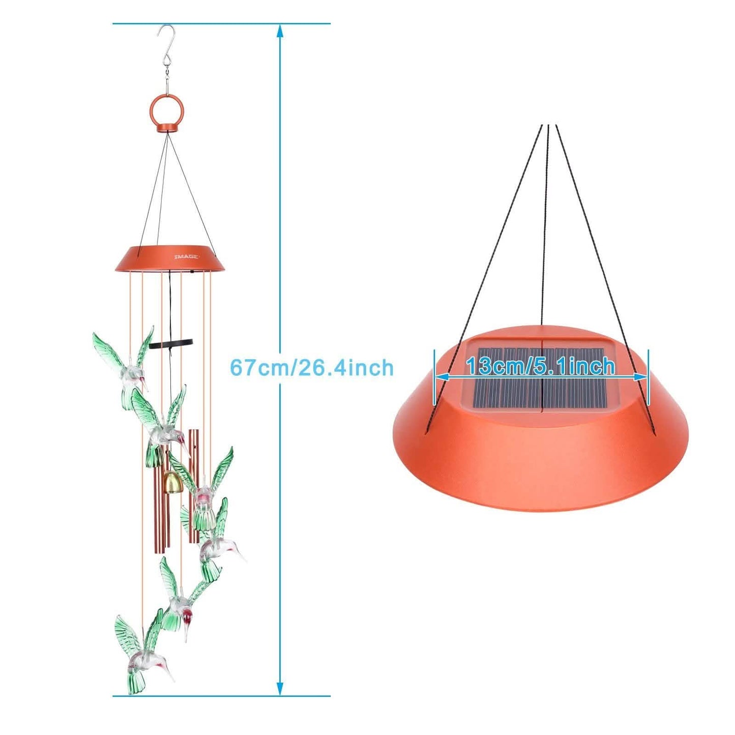Garden Patio Yard Waterproof Solar Hummingbird Wind Chimes DailySale