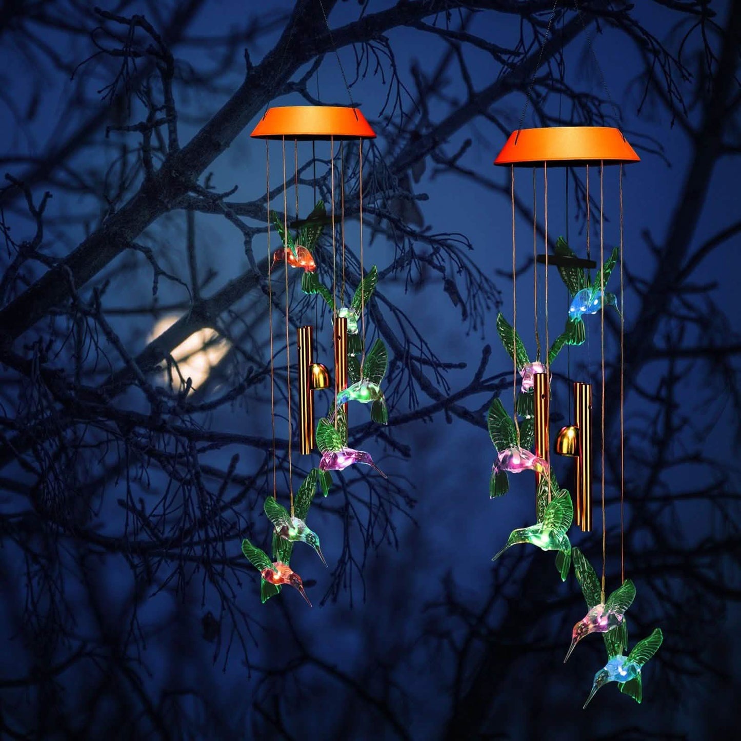 Garden Patio Yard Waterproof Solar Hummingbird Wind Chimes DailySale