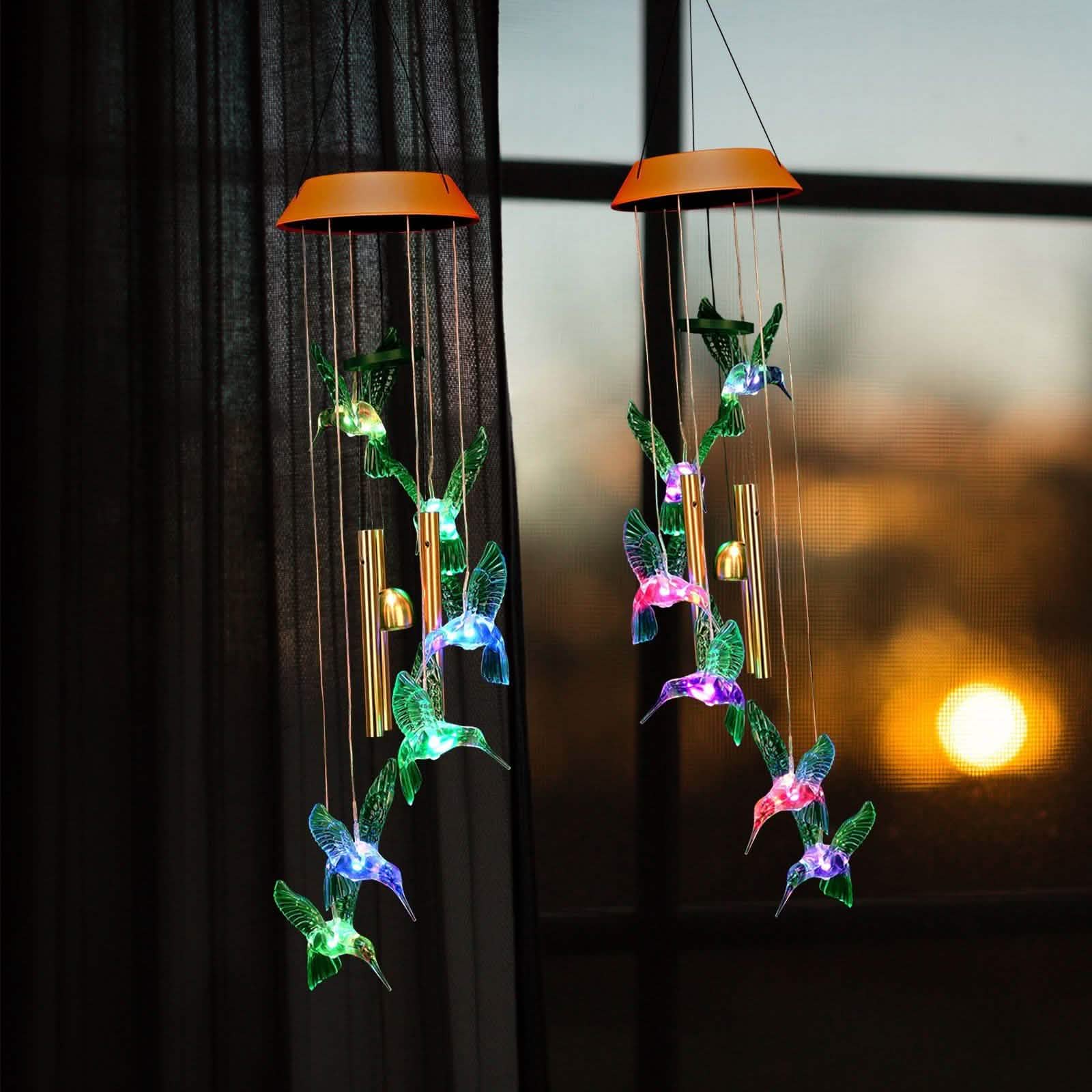Garden Patio Yard Waterproof Solar Hummingbird Wind Chimes DailySale