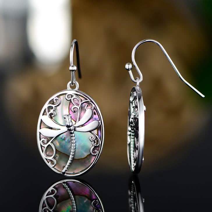 Genuine Blue Abalone Pearl Dragonfly Hook Drop Earrings DailySale
