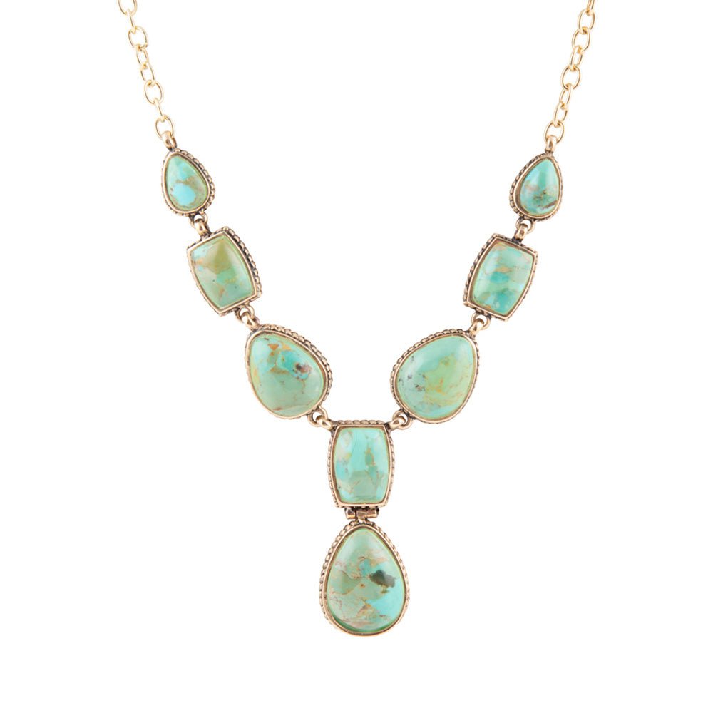 Genuine Blue Turquoise Roped Golden Bronze Y Necklace Barse Jewelry