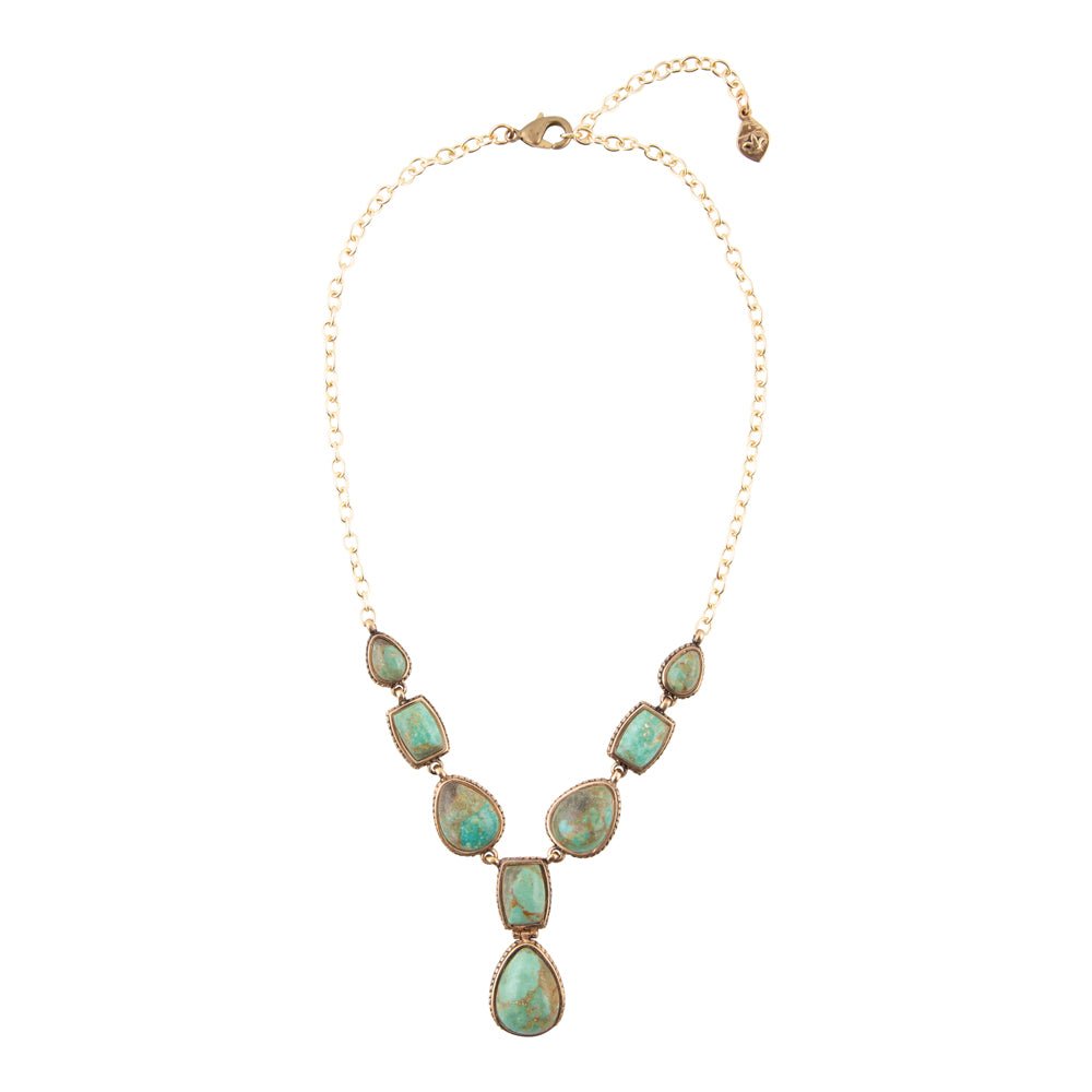 Genuine Blue Turquoise Roped Golden Bronze Y Necklace Barse Jewelry