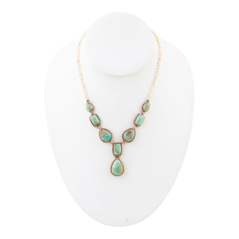 Genuine Blue Turquoise Roped Golden Bronze Y Necklace Barse Jewelry
