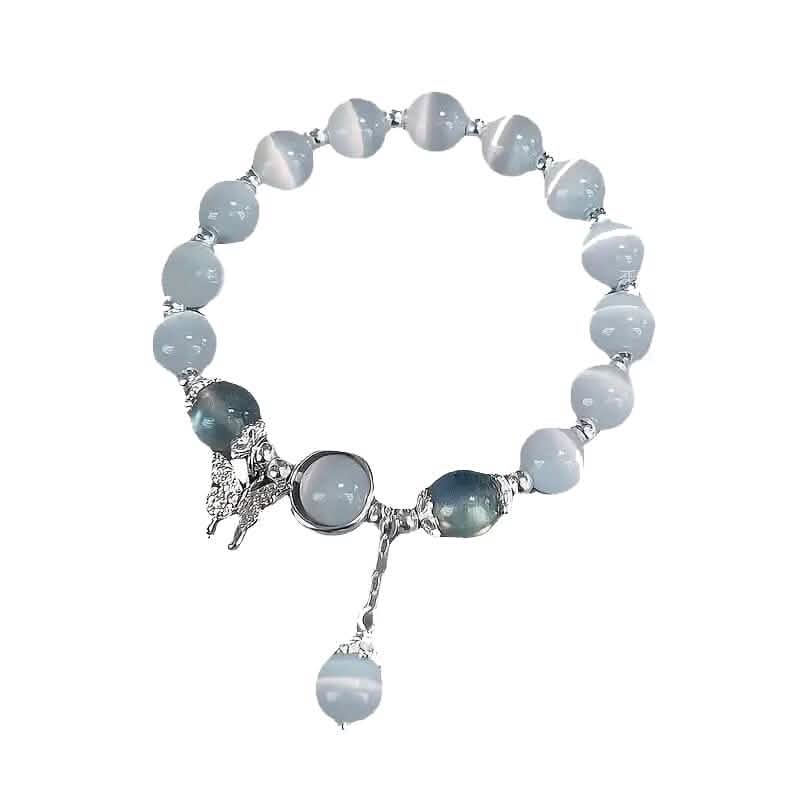 Glass Cat Eye Stone Beaded Bracelet with Butterfly Charm DailySale