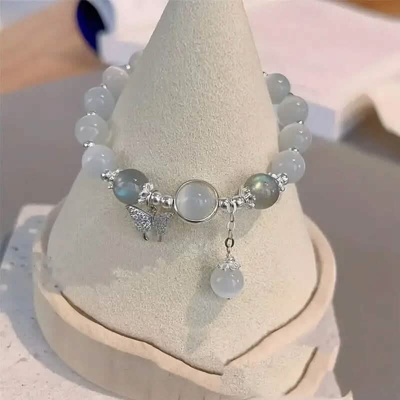 Glass Cat Eye Stone Beaded Bracelet with Butterfly Charm DailySale
