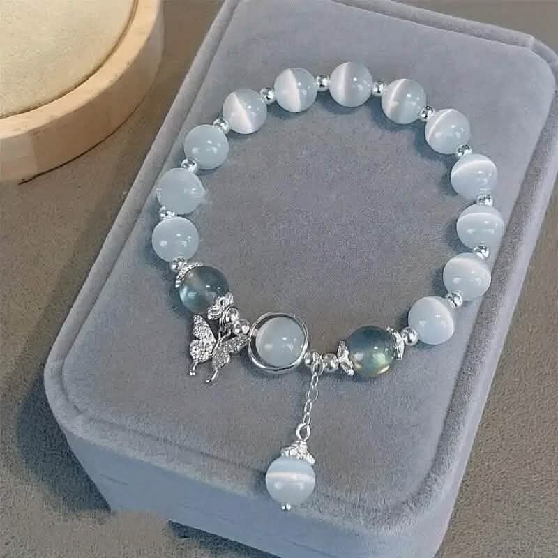Glass Cat Eye Stone Beaded Bracelet with Butterfly Charm DailySale