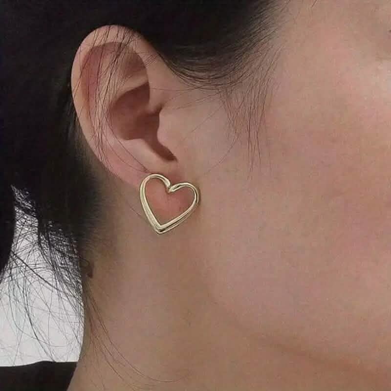 Glossy Hollow Heart Design Stud Earrings DailySale
