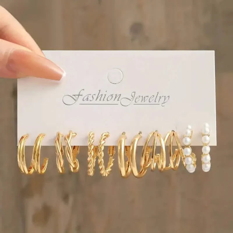 Gold-Tone Hoop Earrings Set with Faux Pearls DailySale