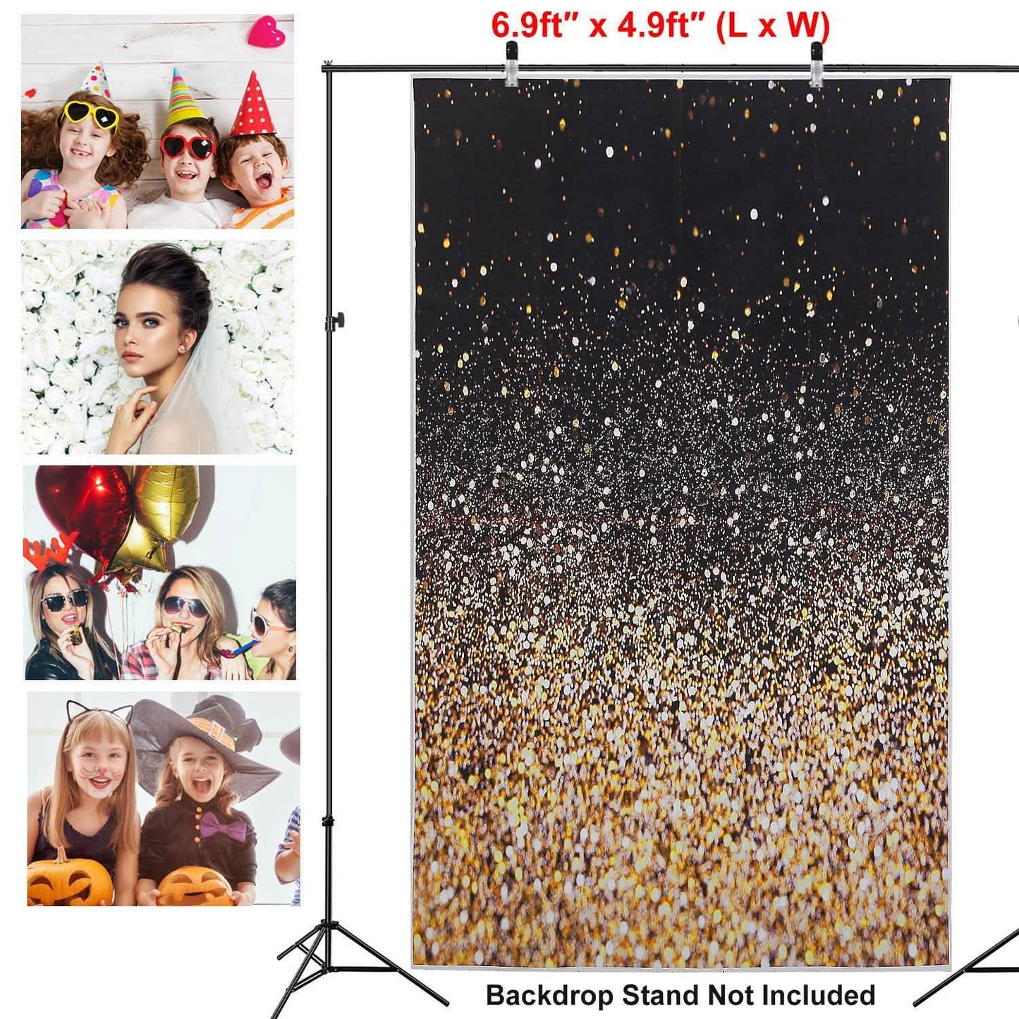 Gradual Glitter Black Gold Bokeh Spots Photography Background DailySale