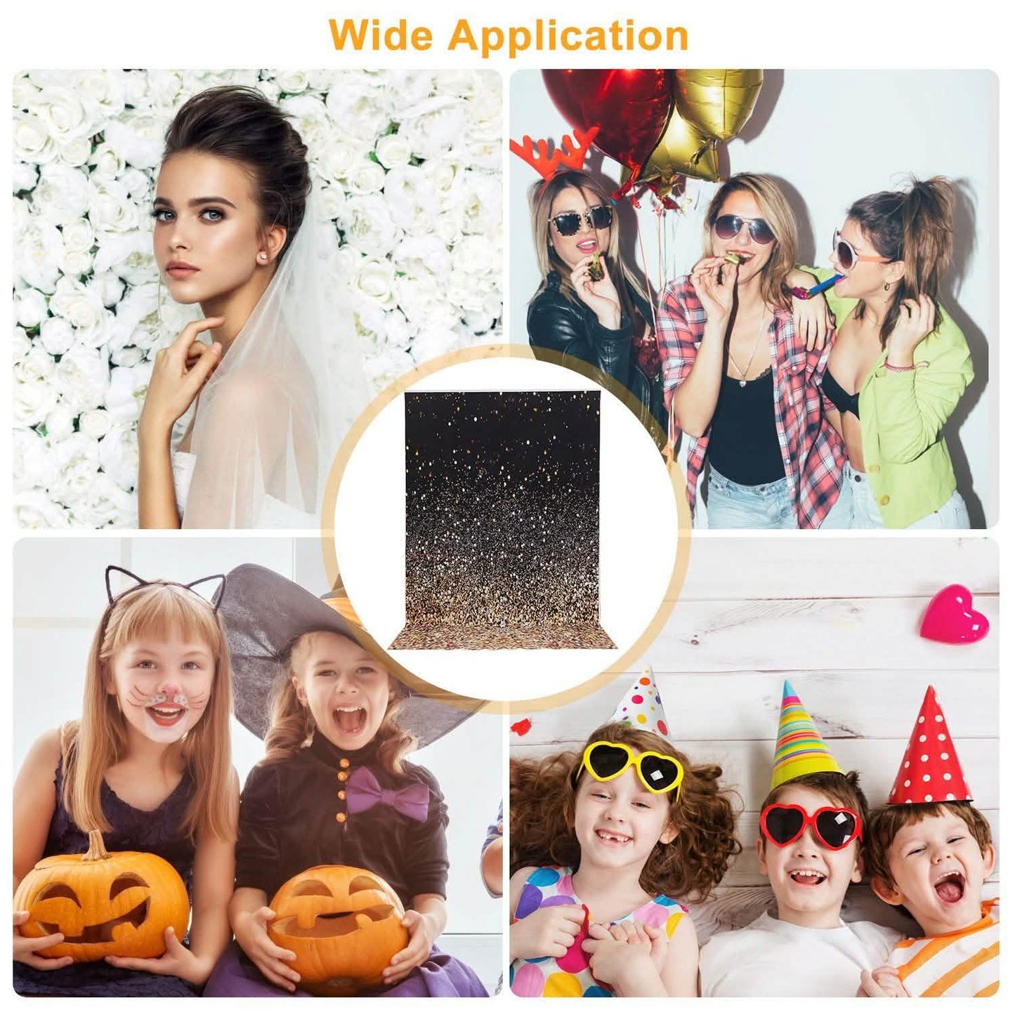 Gradual Glitter Black Gold Bokeh Spots Photography Background DailySale