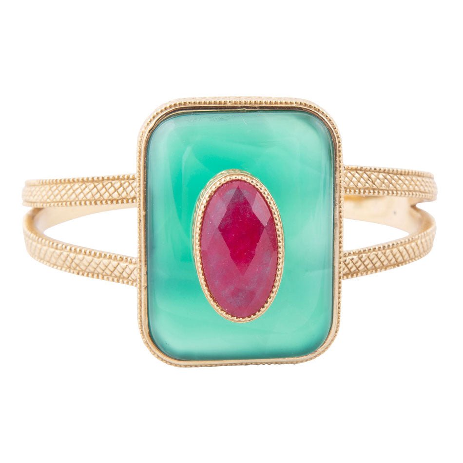 Green Onyx Stacked Red Quartz Golden Cuff Bracelet Barse Jewelry