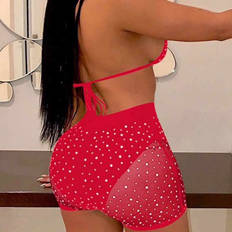 Halter See Through Sequins Mesh Bra & Shorts DailySale