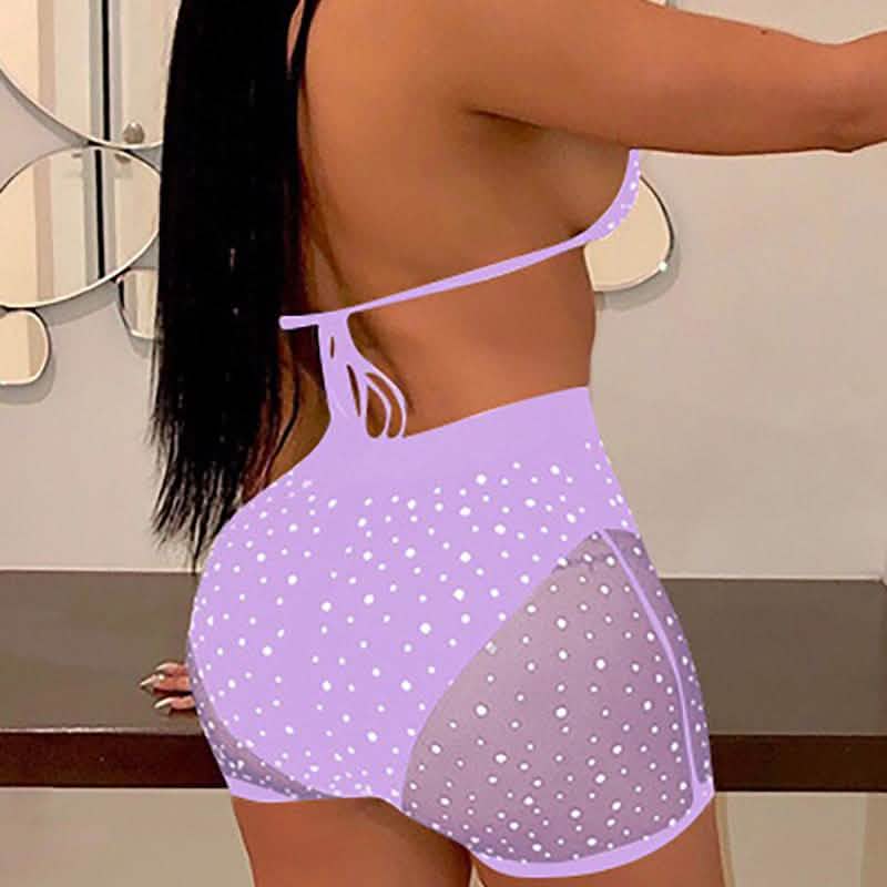 Halter See Through Sequins Mesh Bra & Shorts DailySale