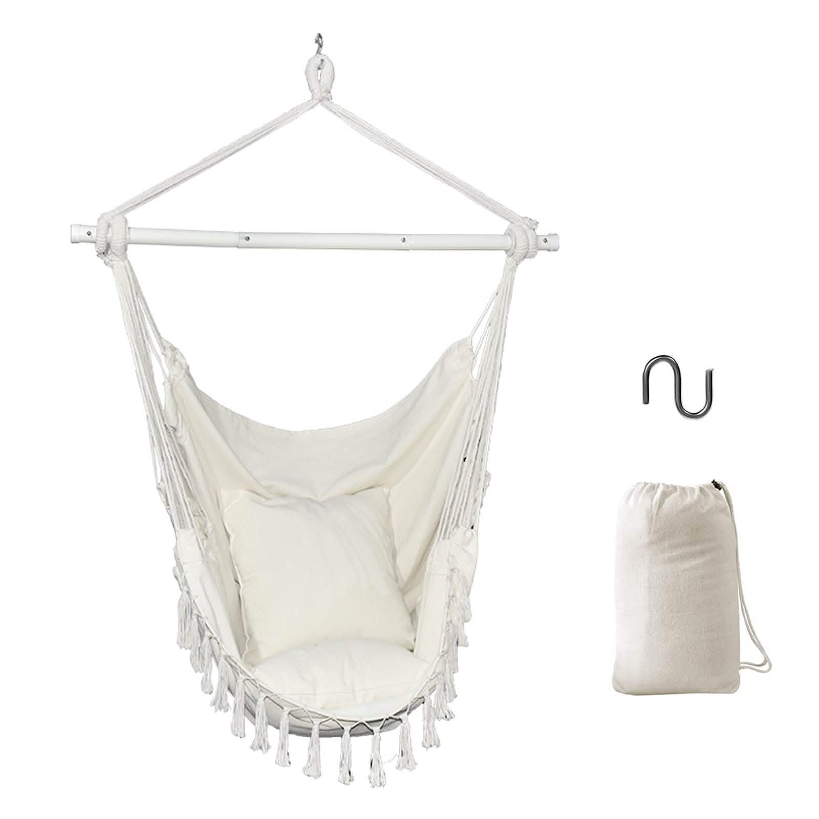 Hammock Chair Swing Seat with Detachable Metal Support Bar and 2 Seat Cushions DailySale