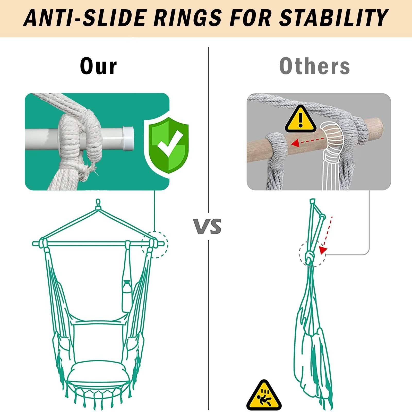 Hammock Chair Swing Seat with Detachable Metal Support Bar and 2 Seat Cushions DailySale