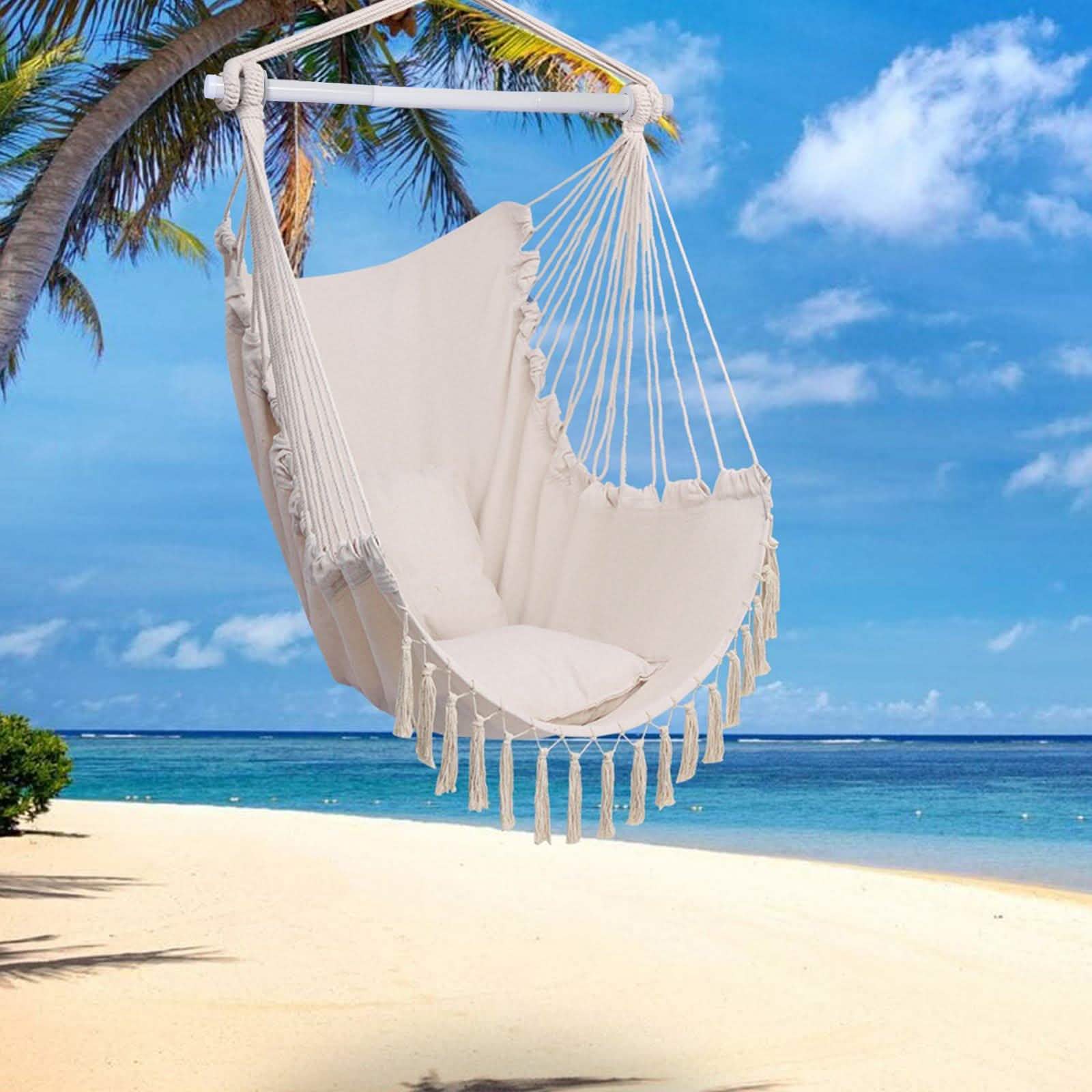 Hammock Chair Swing Seat with Detachable Metal Support Bar and 2 Seat Cushions DailySale