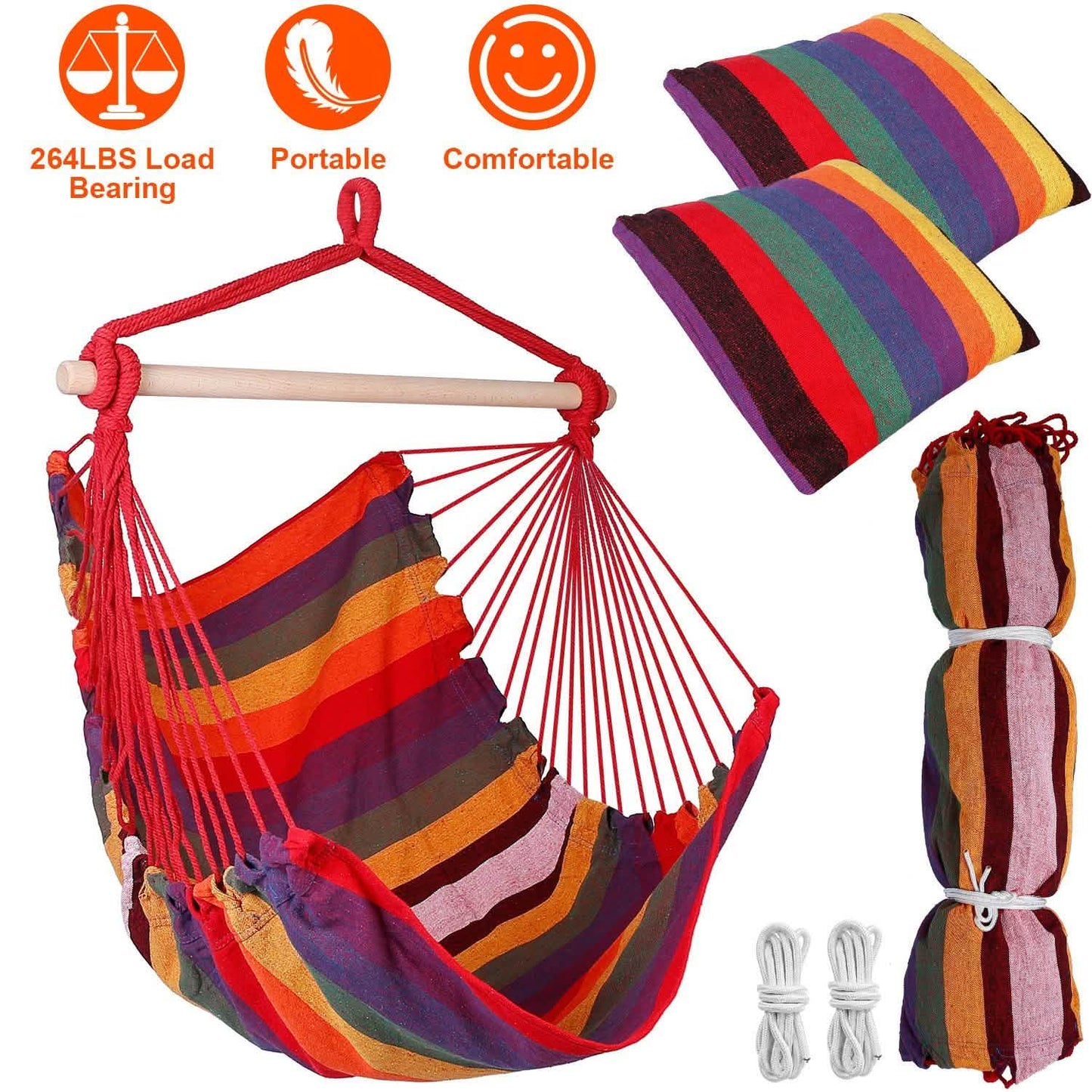 Hammock Hanging Chair Canvas with 2 Pillows DailySale