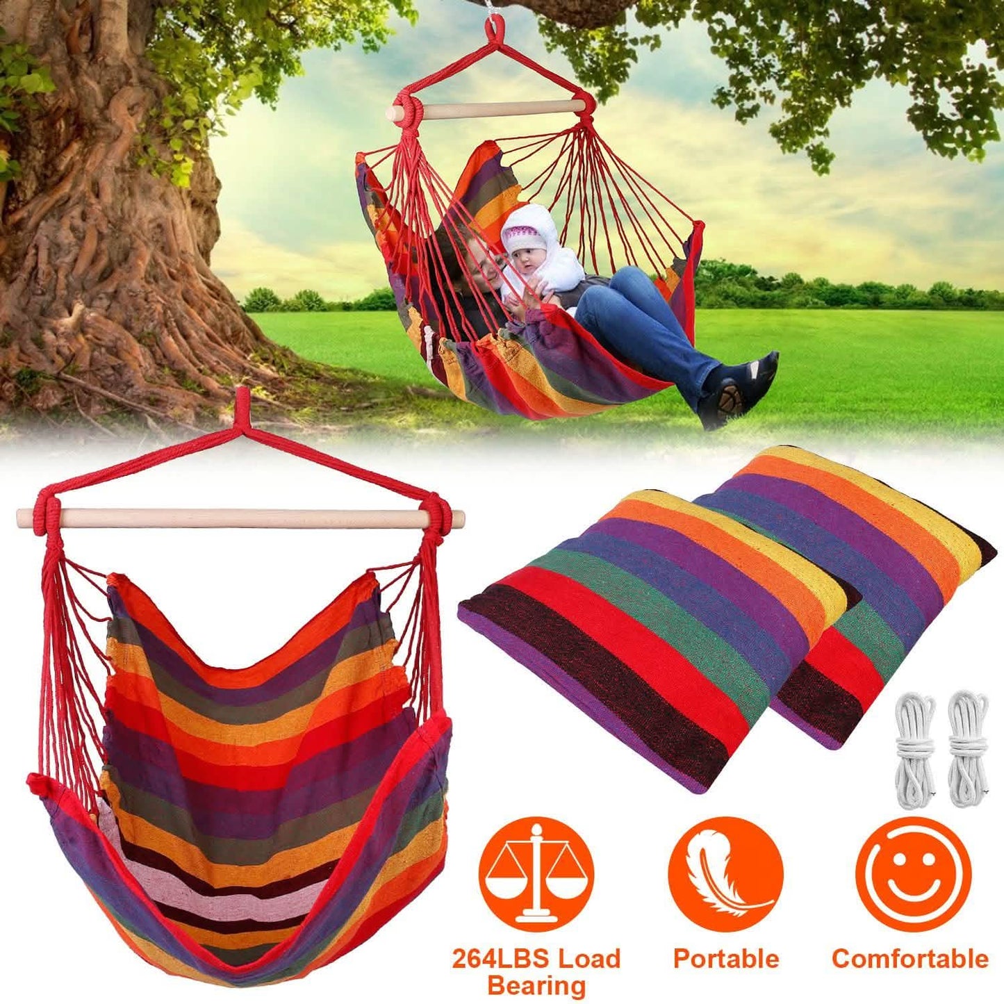 Hammock Hanging Chair Canvas with 2 Pillows DailySale