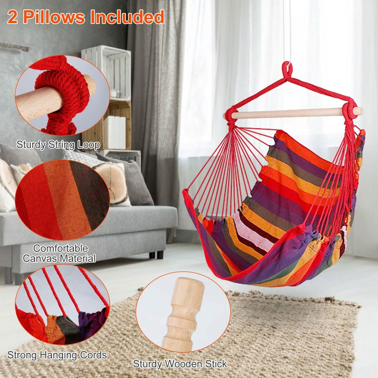 Hammock Hanging Chair Canvas with 2 Pillows DailySale